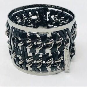 Pluma Italia Chrome Black Leather Bracelet